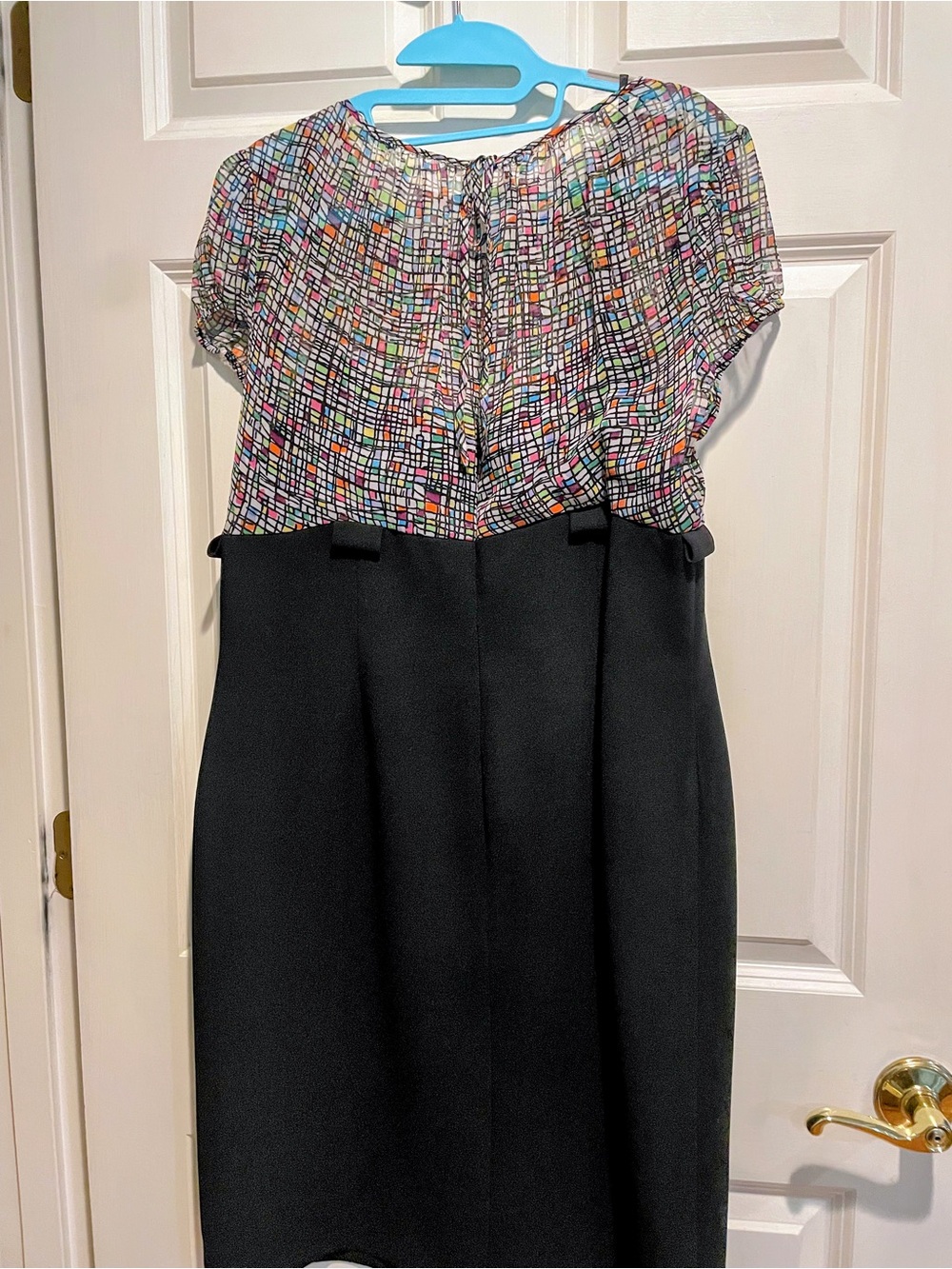 Elie Tahiri Black Shift Dress with Multicolor Printed Silk Top Sz 14P